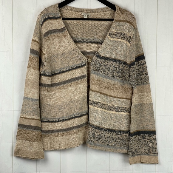 J. Jill Tan Striped Cardigan Size M - Picture 2 of 7